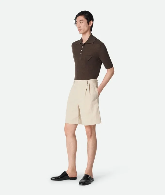 Short en sergé de coton et lin