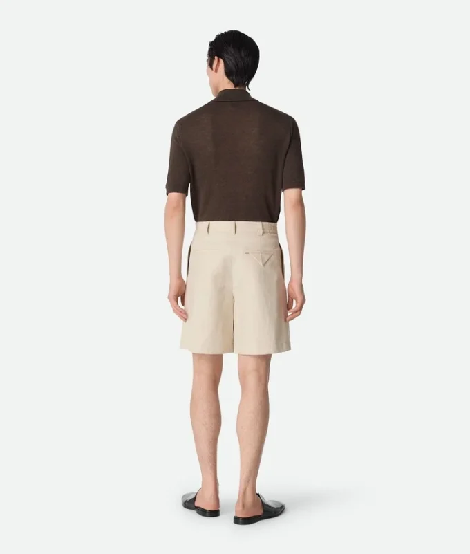 Short en sergé de coton et lin