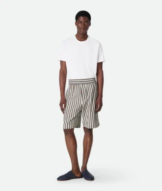Short rayé en coton et lin