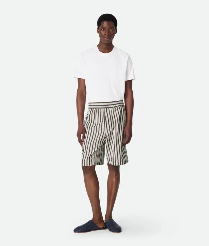 Short rayé en coton et lin