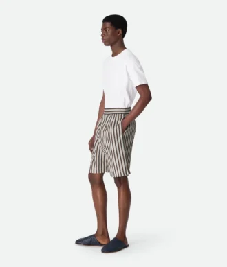 Short rayé en coton et lin