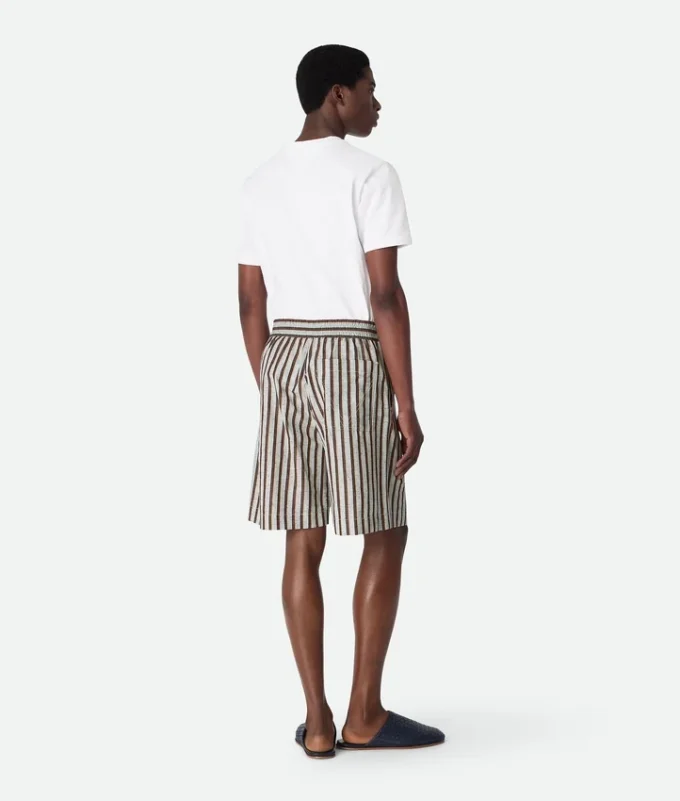 Short rayé en coton et lin