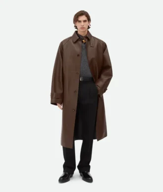 Trench-coat en cuir contrecollé
