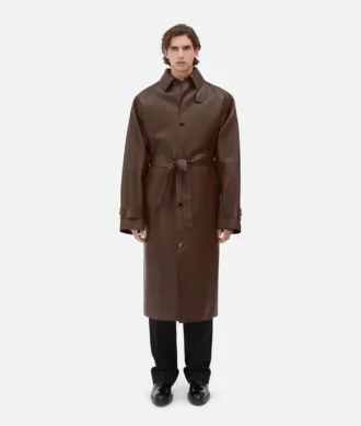 Trench-coat en cuir contrecollé
