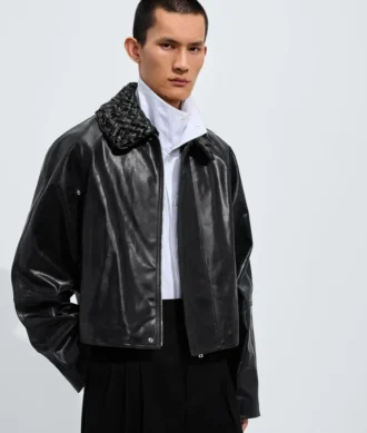 Veste en cuir craquelé