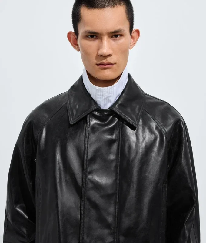 Veste en cuir craquelé