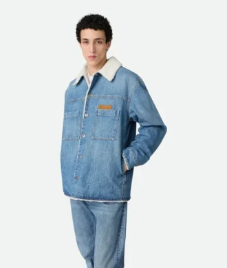 Veste vintage en denim indigo et peau de mouton