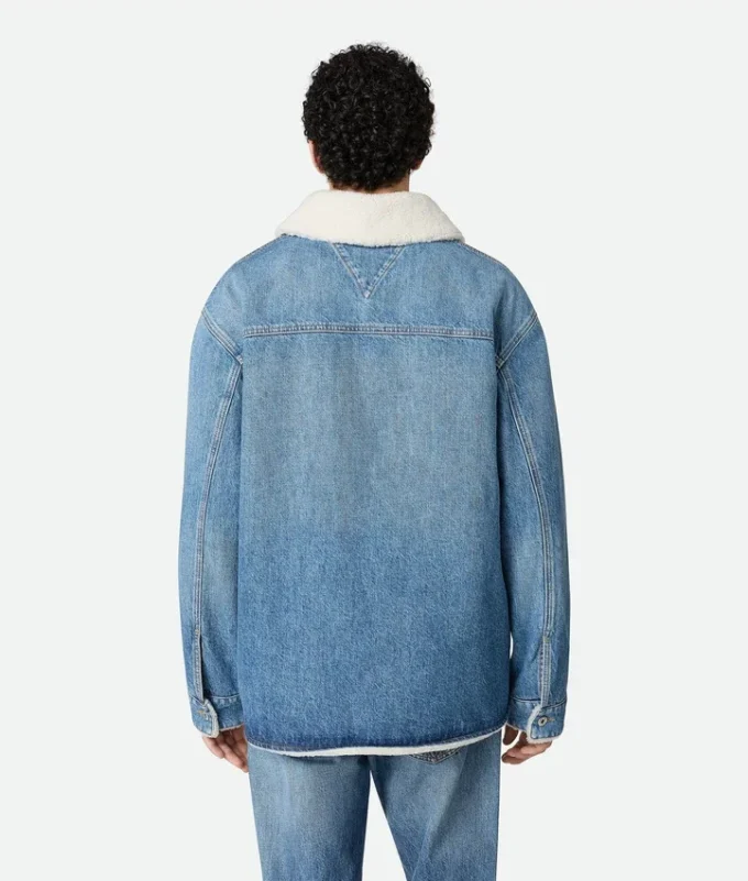 Veste vintage en denim indigo et peau de mouton