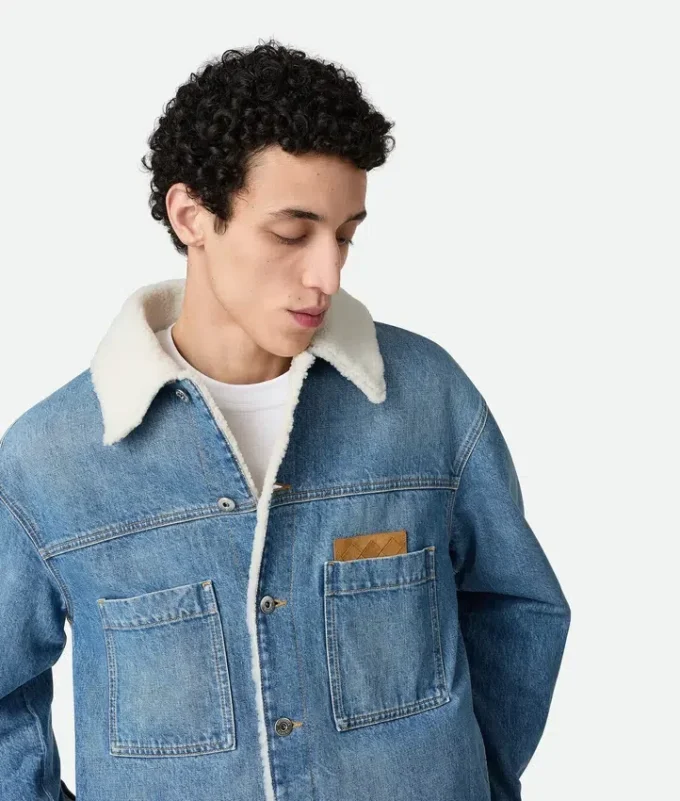 Veste vintage en denim indigo et peau de mouton